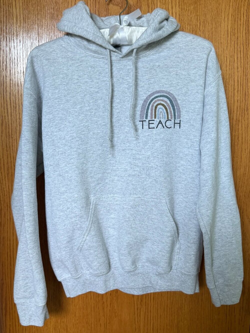 Teacher Rainbow Hoodie Sweatshirt | Gildan Heavy Blend Gray Pullover